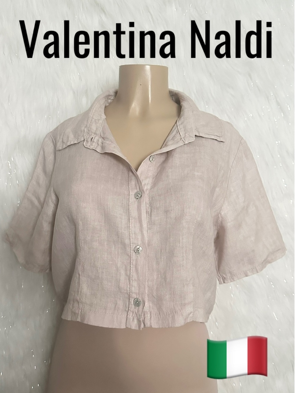 Valentina Naldi Cropped Linen Button-Down Shirt